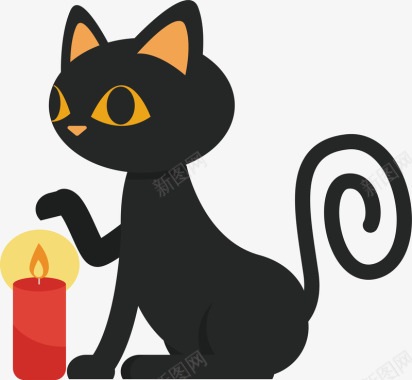 蜡烛和黑猫矢量图图标图标