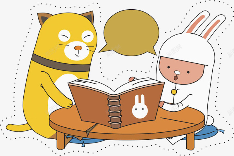 猫咪兔子png免抠素材_新图网 https://ixintu.com 书本 卡通动物 卡通手绘 水彩画 猫咪兔子 装饰图案