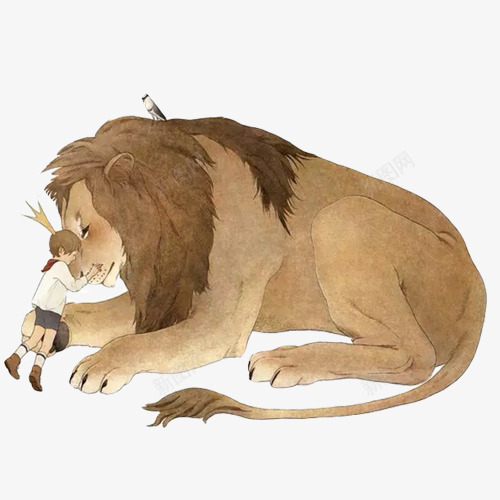 狮子与小男孩片png免抠素材_新图网 https://ixintu.com 创意手绘画 水彩手绘 灰色 狮子 男孩