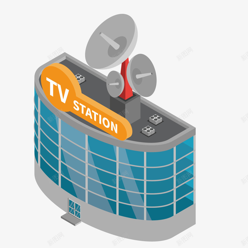 电视中心大厦矢量图ai免抠素材_新图网 https://ixintu.com 信号接收 大厦 建筑 电视中心 矢量图