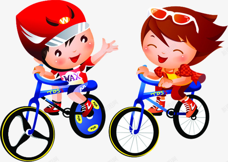 卡通男孩女孩一起骑自行车png免抠素材_新图网 https://ixintu.com 一起 卡通 女孩 男孩 自行车