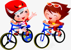 卡通男孩女孩一起骑自行车素材