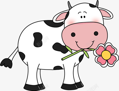 卡通可爱叼着鲜花的奶牛png免抠素材_新图网 https://ixintu.com 卡通 可爱 叼着鲜花 奶牛 牛
