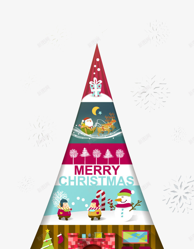 创意圣诞树塔背景png免抠素材_新图网 https://ixintu.com 三角塔 三角形 圣诞 圣诞图片 圣诞矢量 圣诞老人 圣诞节免费图片 礼物 雪橇 麋鹿