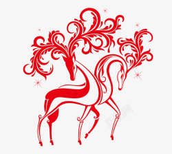 圣诞红色线条优美麋鹿素材