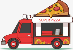 披萨快餐车超级芝士披萨车矢量图素材