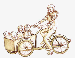 骑车带孩子的家长矢量图素材
