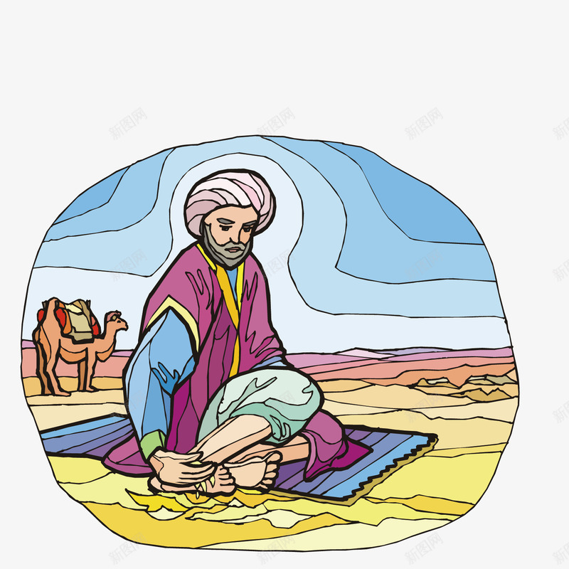古代阿拉伯人图画png免抠素材_新图网 https://ixintu.com 古代 古代人物插画 古装 古装服饰 阿拉伯男子插画 骆驼