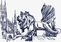 铅笔城堡素描狮子高清图片