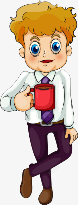 卡通喝咖啡的男子素材