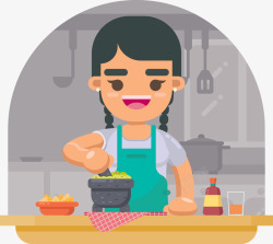 女孩做饭素材
