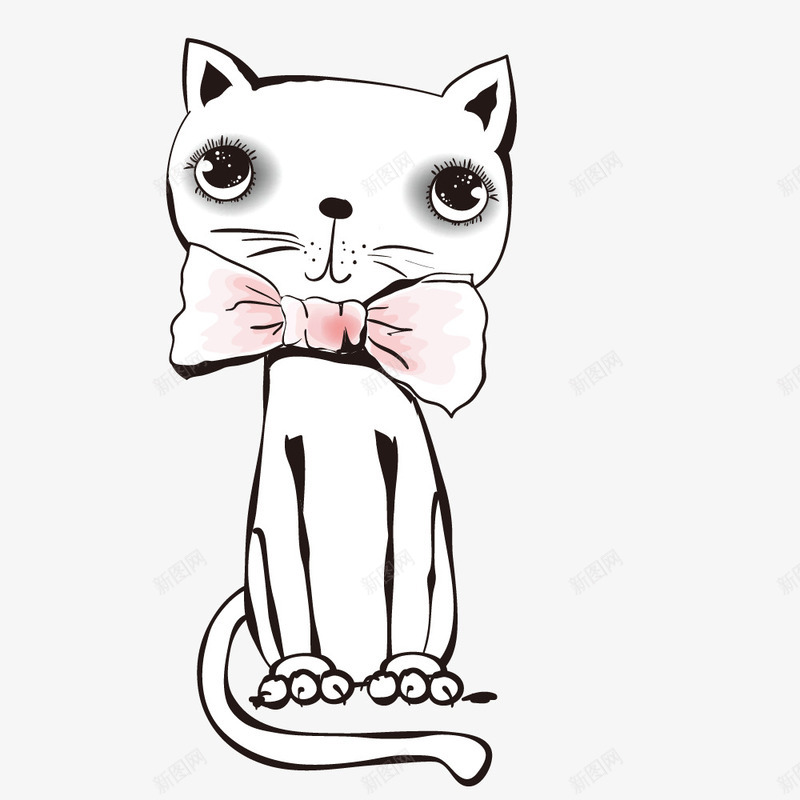 戴领结的猫咪简图图标png_新图网 https://ixintu.com 动物 卡通 可爱的 尾巴 猫咪 装饰 配件 领结