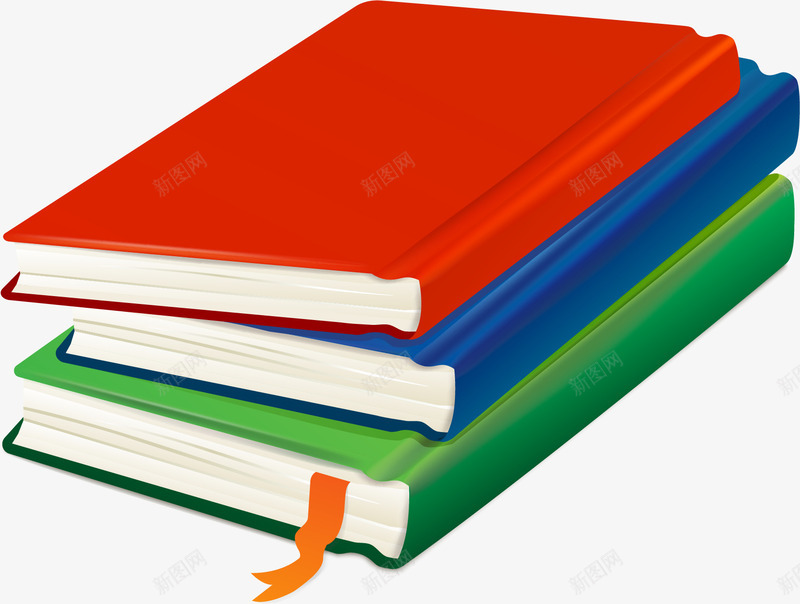 手绘三本叠放的书矢量图ai免抠素材_新图网 https://ixintu.com 书本 叠放的书 手绘 摞在一起的书 红色的书 绿色书本 矢量图