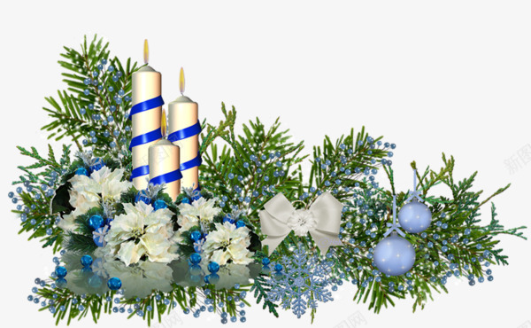 圣诞节蜡烛白色花朵叶子png免抠素材_新图网 https://ixintu.com 叶子 白色 白色花朵 花朵 蜡烛