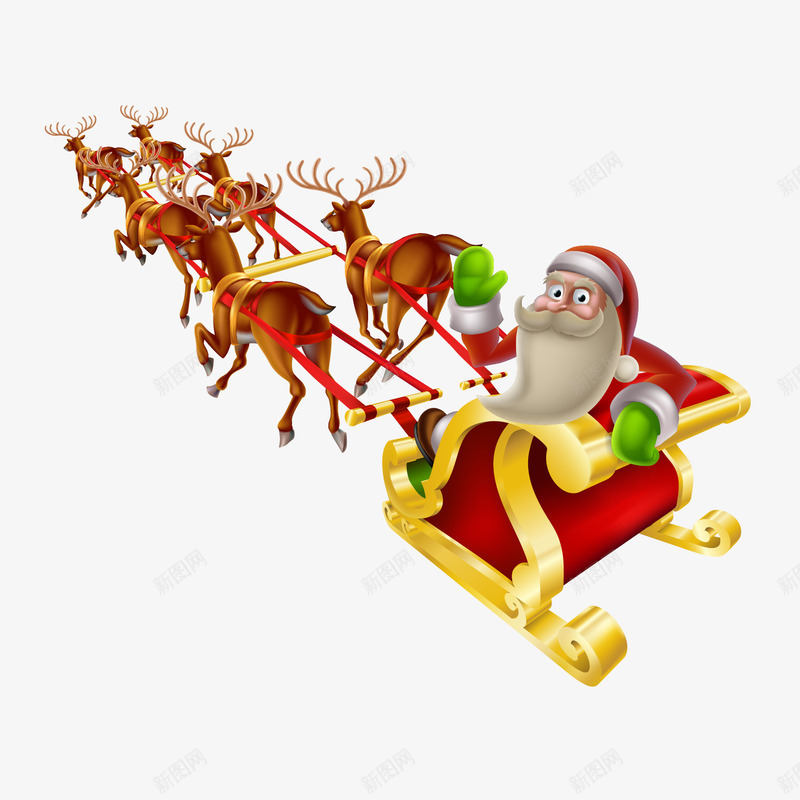 圣诞节雪橇装饰png免抠素材_新图网 https://ixintu.com 圣诞老人 圣诞节 雪橇装饰 麋鹿