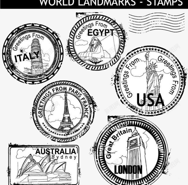 邮票标志png免抠素材_新图网 https://ixintu.com 古典 手绘 收藏 标志 黑白