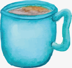 喝咖啡蓝色水彩咖啡杯矢量图高清图片