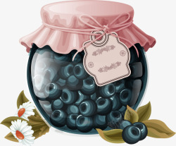 手绘蓝莓果酱玻璃罐花朵装饰图案素材