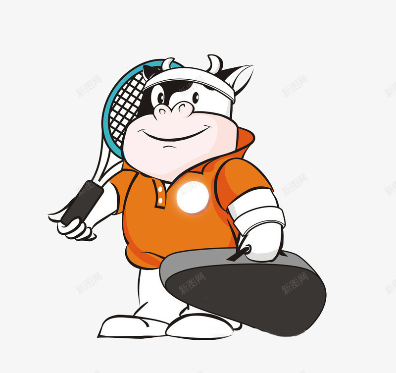 卡通打网球的奶牛png免抠素材_新图网 https://ixintu.com 奶牛 网球 运动员 锻炼