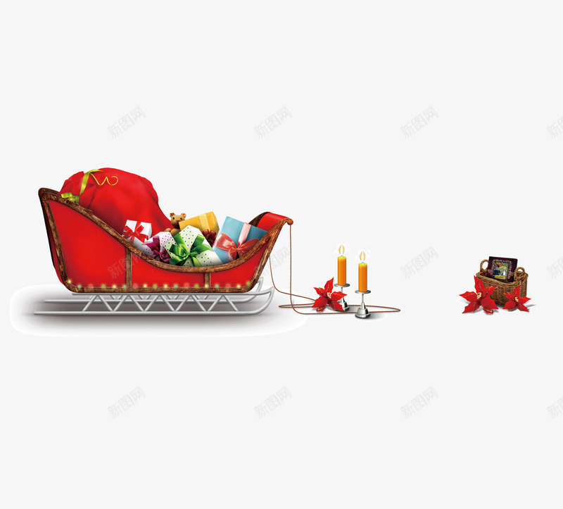 红色圣诞雪橇png免抠素材_新图网 https://ixintu.com 圣诞礼物 圣诞蝴蝶结 圣诞雪橇 蜡烛