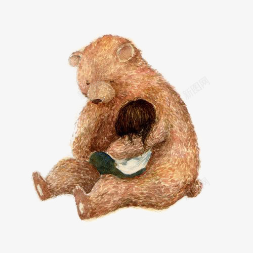 抱着小孩的熊png免抠素材_新图网 https://ixintu.com 动物 卡通 女孩 手绘 插画 温馨 熊