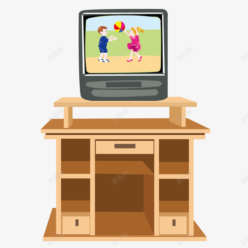 卡通电视与电视桌png免抠素材_新图网 https://ixintu.com 卡通 木制 电视