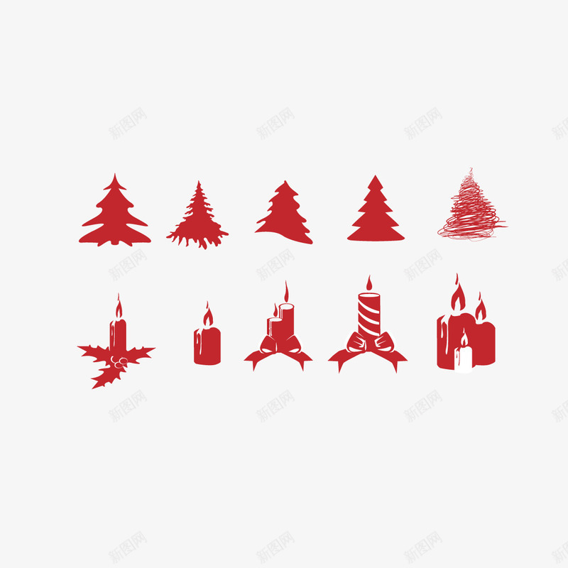 红色圣诞图案元素psd免抠素材_新图网 https://ixintu.com 圣诞图案元素 圣诞树 圣诞蜡烛 红色