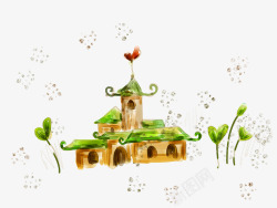 童话手绘水粉小房子素材