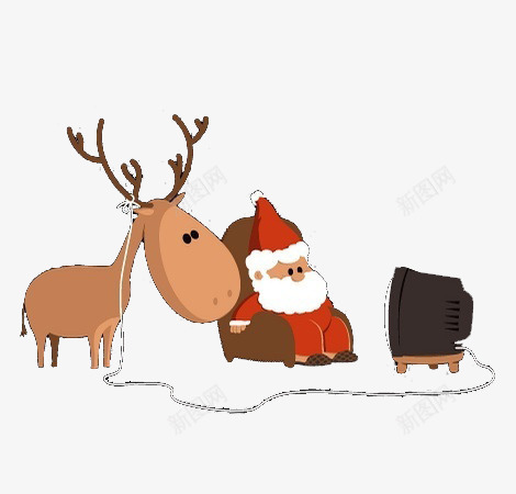 圣诞老人和麋鹿png免抠素材_新图网 https://ixintu.com 圣诞彩绘 平面圣诞 清新的圣诞 看电视的圣诞老人