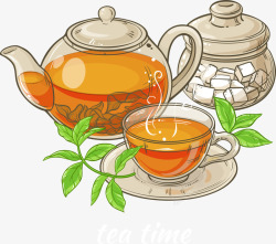 卡通茶水茶水和糖块高清图片