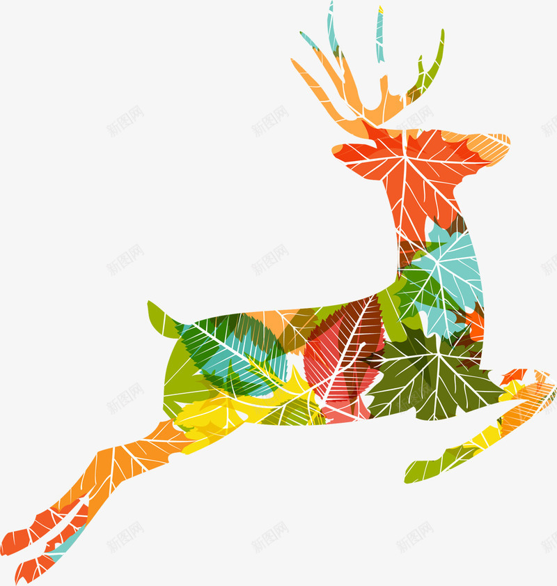 树叶拼接麋鹿png免抠素材_新图网 https://ixintu.com 创意麋鹿 叶子麋鹿 拼接麋鹿 树叶麋鹿