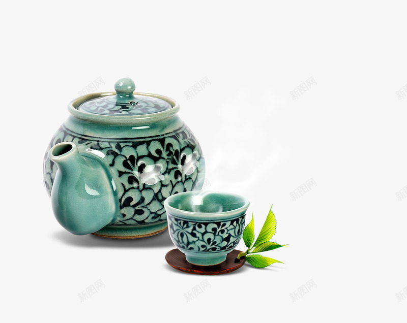 茶杯psd免抠素材_新图网 https://ixintu.com 中国风 古典 杯子 茶杯 青色