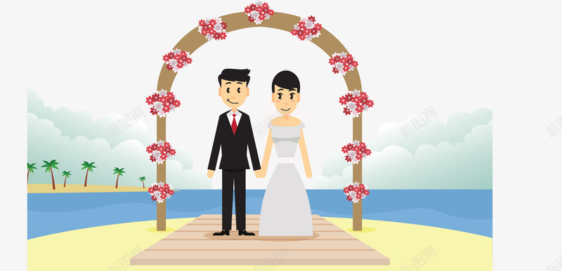 婚礼现场png免抠素材_新图网 https://ixintu.com 婚礼 婚礼现场 婚纱 彩绘 椰树 蓝天白云