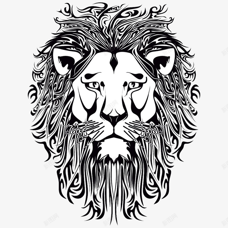 创意黑白线条狮子头png免抠素材_新图网 https://ixintu.com 创意 狮子头 线条 黑白