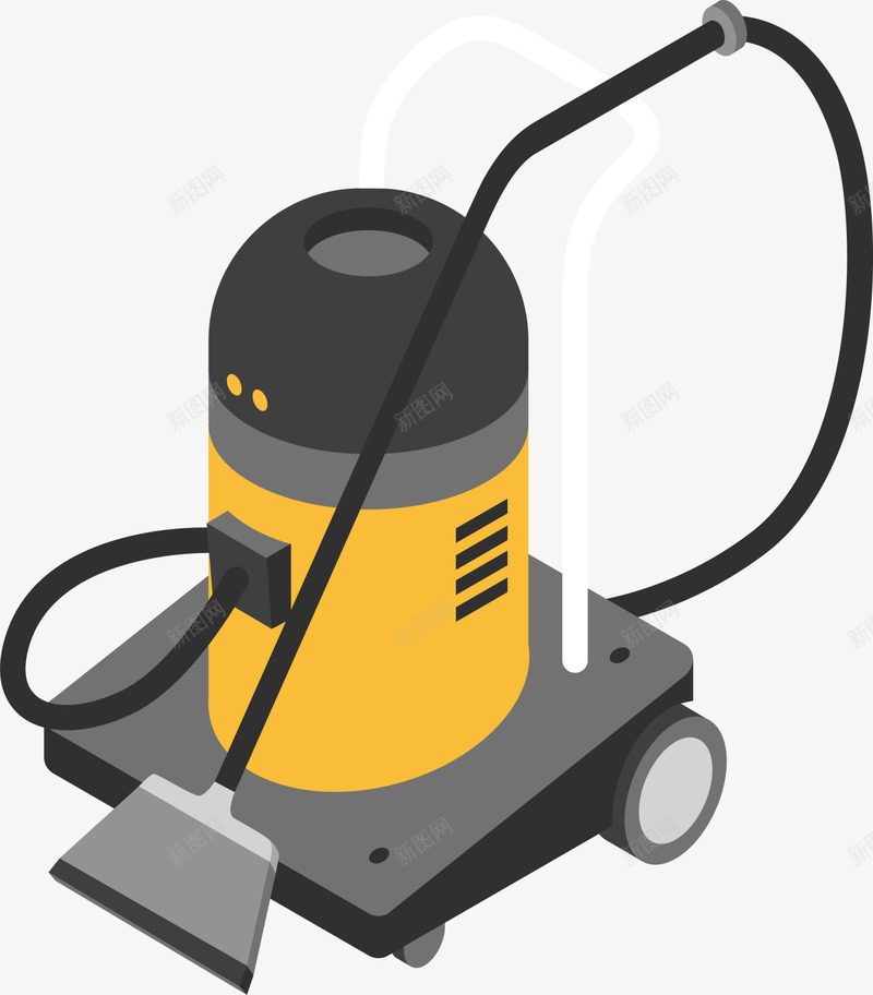 创意黄色吸尘器png免抠素材_新图网 https://ixintu.com 创意吸尘器 机器 灰色吸头 灰色轮子 电子设备 黄色吸尘器