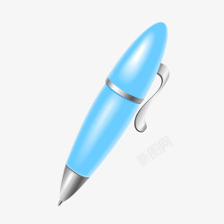时尚钢笔手绘蓝色写字笔矢量图高清图片