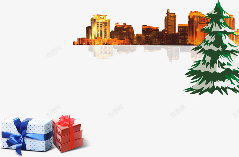 圣诞树礼物房子新年图案png免抠素材_新图网 https://ixintu.com 卡通 圣诞 温馨 礼物 简约