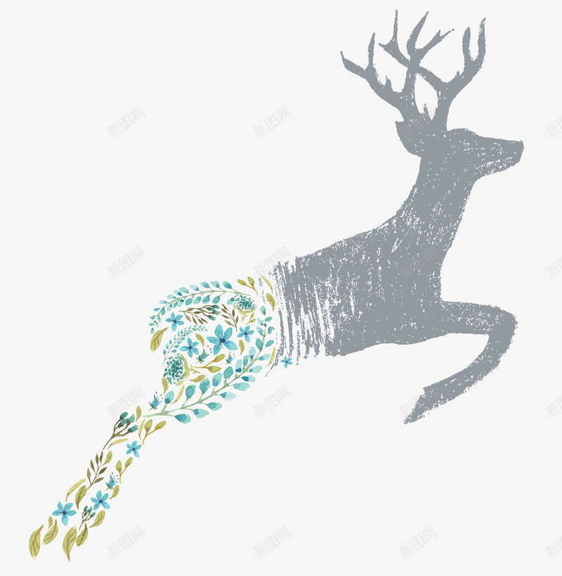 创意花朵树叶麋鹿png免抠素材_新图网 https://ixintu.com 创意 树叶 水彩 碎花 花朵 装饰 鹿角 麋鹿