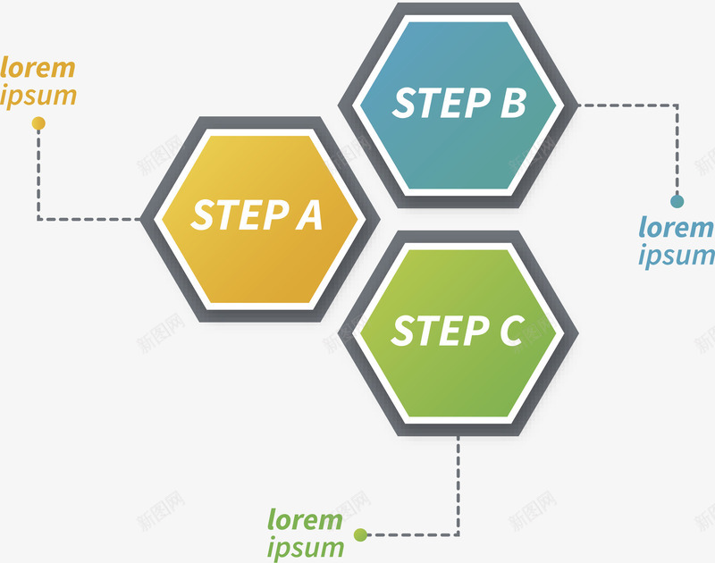六边形步骤图png免抠素材_新图网 https://ixintu.com 六边形 几何结构 彩色 步骤图 矢量素材