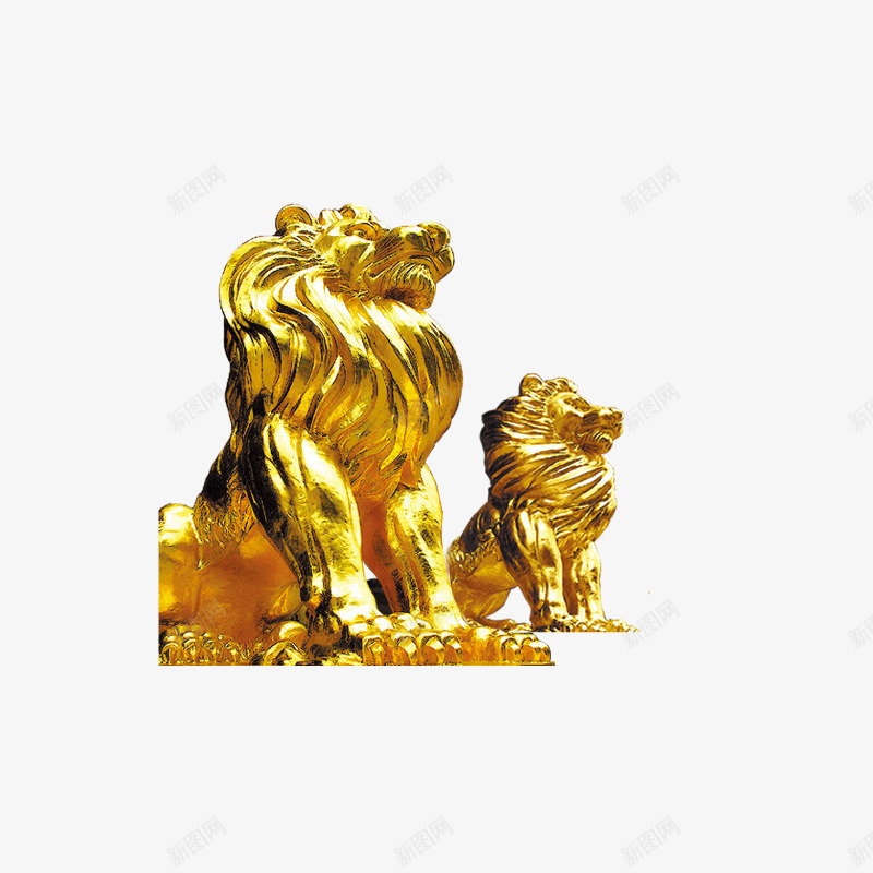 两只石狮子png免抠素材_新图网 https://ixintu.com 仰望 雕塑 黄色