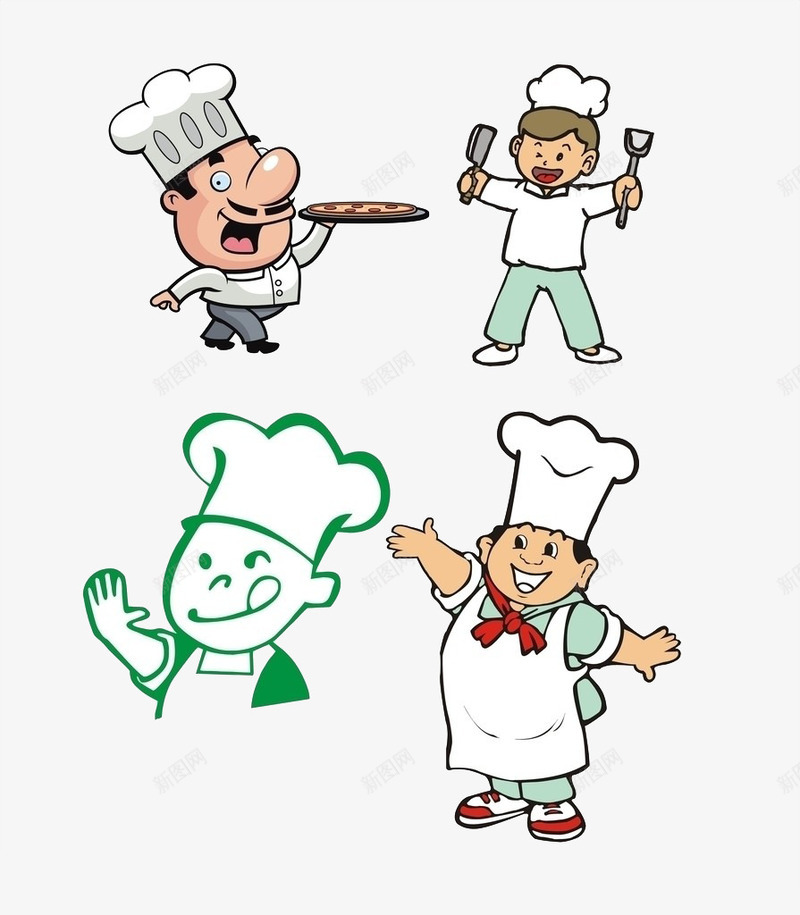 四种形象厨师png免抠素材_新图网 https://ixintu.com 卡通 厨师 可爱 食品