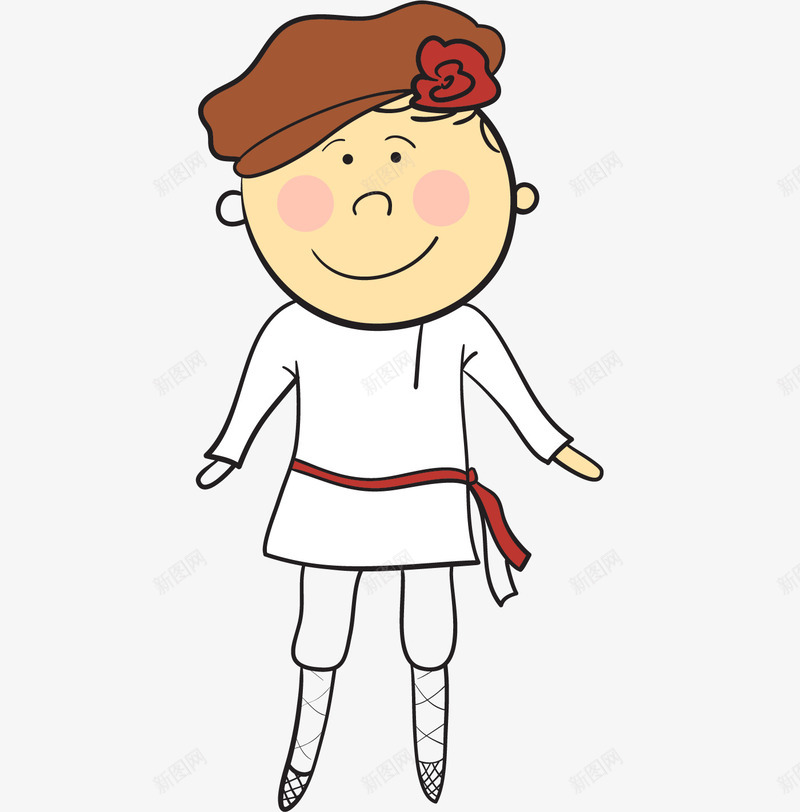 时尚的服饰png免抠素材_新图网 https://ixintu.com 光头 卡通人物 手绘平面 时尚穿搭 服饰搭配 棕色帽子 白色连衣裙 红色小花