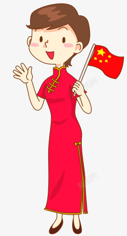 清代风旗袍女红色手绘中国旗袍女导游高清图片