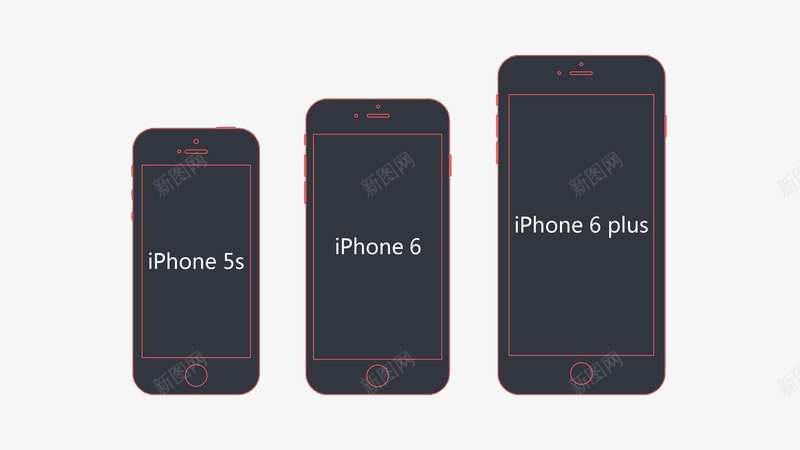 iphone手机线框png免抠素材_新图网 https://ixintu.com 型号 大小 手机 手机线框 线框
