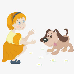 卡通女孩与宠物狗矢量图素材