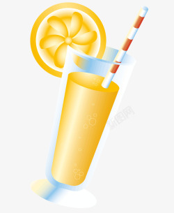 红白色的吸管一杯黄色的饮料高清图片