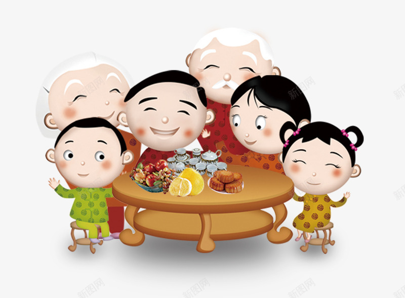 团圆一家人png免抠素材_新图网 https://ixintu.com 吃东西的家人 嚼东西 围在一起 家人 高兴