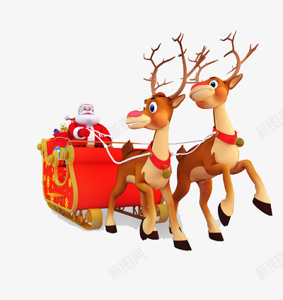 圣诞老人驾着麋鹿png免抠素材_新图网 https://ixintu.com 圣诞 红色 老人 麋鹿