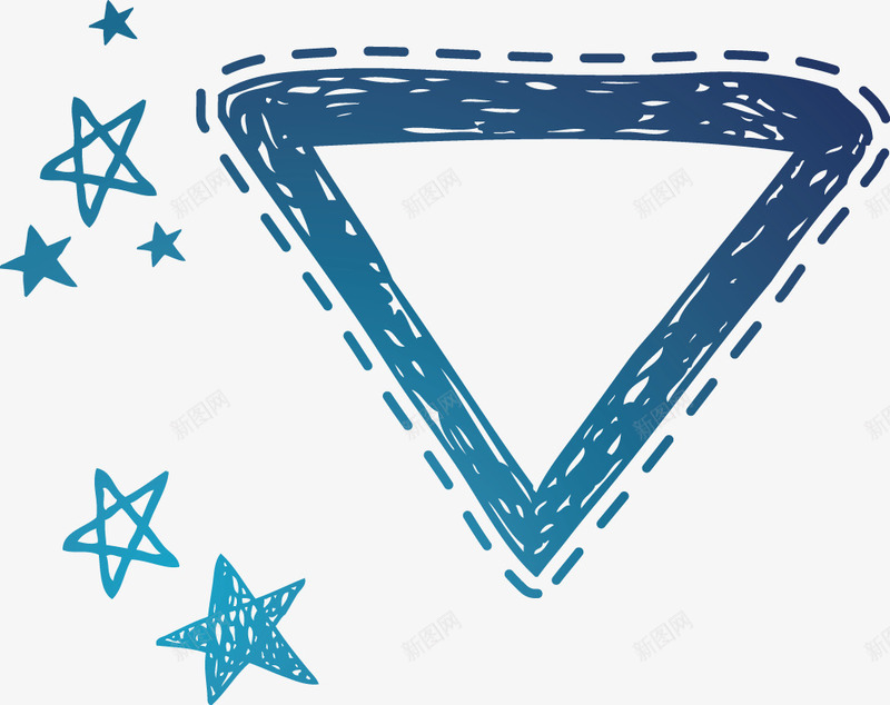 蓝色三角形线条框png免抠素材_新图网 https://ixintu.com 星星 线条框