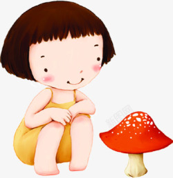 卡通女孩蘑菇日系素材